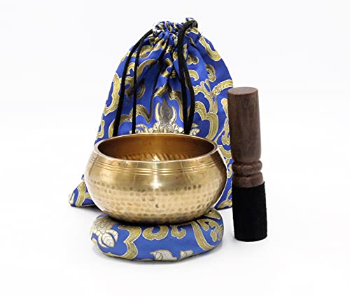 Tibetan Hand Hammered Singing Bowl-For Meditation, Yoga, Sound Therapy, Spiritual Healing, Prayer, Mind and Body Relaxation (4") (BLUE)