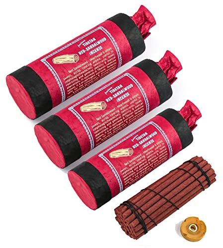 Ancient Tibetan Red Sandalwood Incense - for Mediation, Yoga, Prayer, Aromatic Medicine, Stress Reliever, Calmness (Bundle of Three)