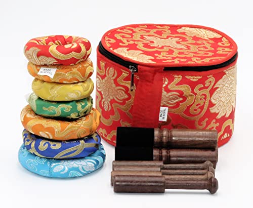 Tibetan Singing Bowls Set of 7 High Sided Colored with Carry Box | Bells for Meditation and Yoga | Sound Therapy Instruments for Relaxation | Singing Bowls Chakra Healing for Spiritual and Mental Calm