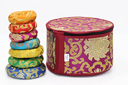 SANSKAR NEPAL Tibetan Singing Bowl Set of 7 High Sided with Carry Box | Bells for Meditation and Yoga | Sound Therapy Instruments for Relaxation | Singing Bowl Meditation Set for Chakra Healing Gold