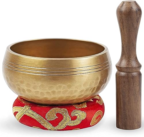 SANSKAR NEPAL Tibetan Hand Hammered Singing Bowl - 3 Inch - For Meditation, Yoga, Sound Therapy, Spiritual Healing, Prayer, Mind and Body Relaxation (3") (Red)