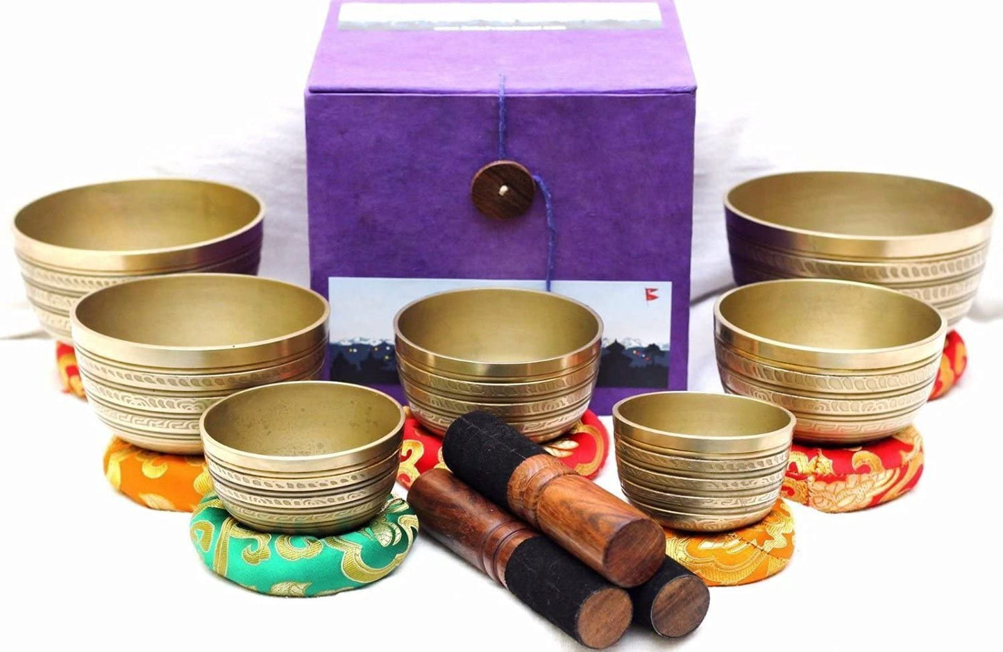 SANSKAR NEPAL Tibetan Singing Bowl Set of 7 Hand Hammered with Carry Box | Bells for Meditation and Yoga | Sound Therapy Instruments for Relaxation | Prayer Bowl Chakra Healing for Spiritual Growth