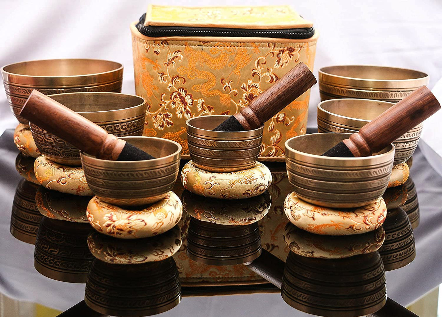 SANSKAR NEPAL Tibetan Singing Bowl Set of 7 Hand Hammered with Carry Box | Bells for Meditation and Yoga | Sound Therapy Instruments for Relaxation | Prayer Bowl Chakra Healing for Spiritual Growth