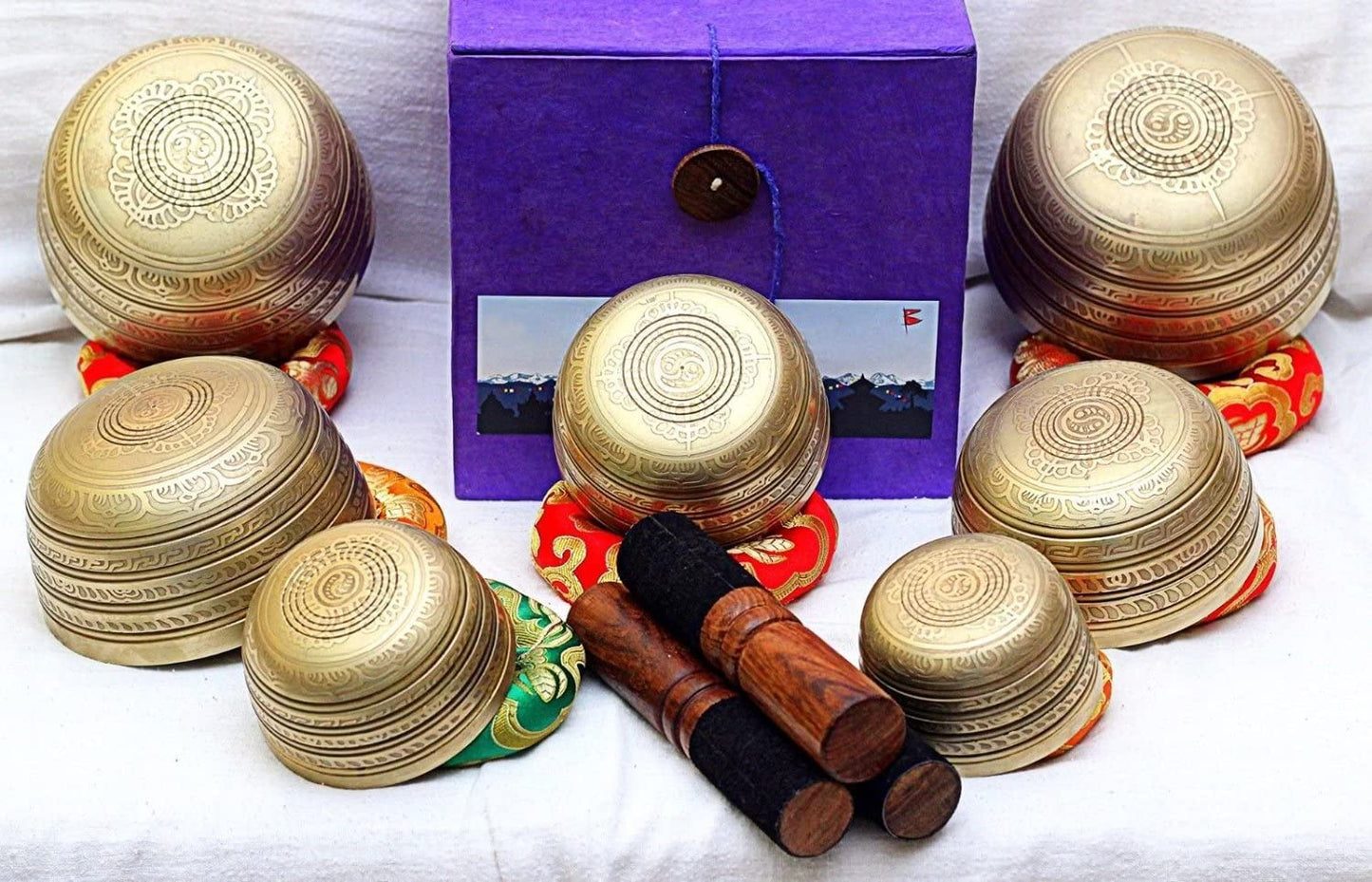 SANSKAR NEPAL Tibetan Singing Bowl Set of 7 Hand Hammered with Carry Box | Bells for Meditation and Yoga | Sound Therapy Instruments for Relaxation | Prayer Bowl Chakra Healing for Spiritual Growth