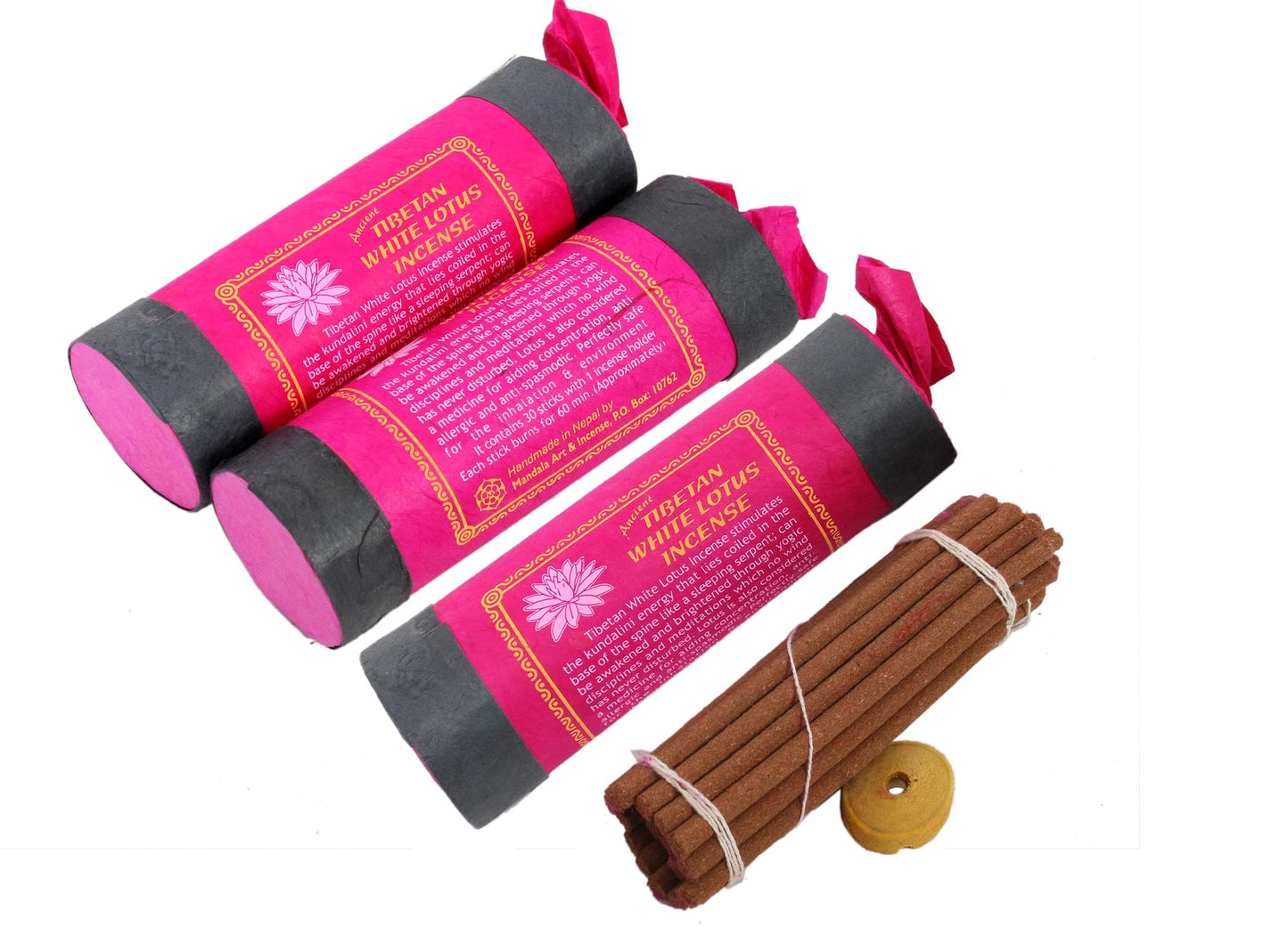 Ancient Tibetan White Lotus Incense- for Mediation, Yoga, Prayer, Aromatic Medicine, Stress Reliever, Calmness(Bundle of Three)